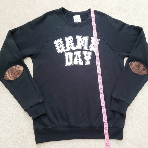 Love Bambi Black "Game Day" Sweatshirt Size Large Elbow Patch Football Sequin - Picture 8 of 10